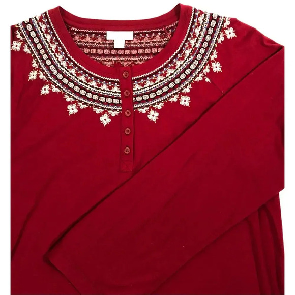 J. Jill Embroidered Christmas Top Long Sleeve Relaxed Fit Festive Size M - Picture 1 of 6